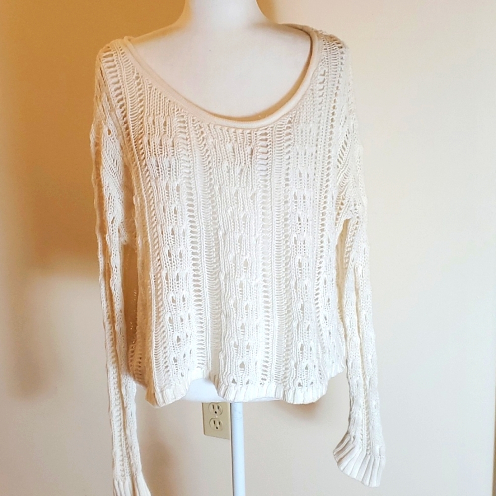 Express white open stitch knit sweater